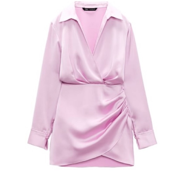 Zara Short Satin Effect Dress - Pink - Size Small